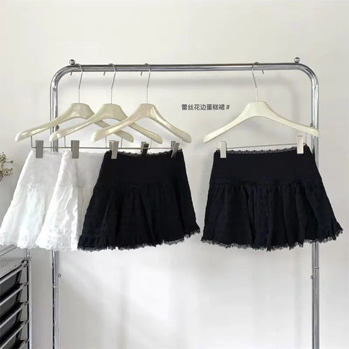 Load image into Gallery viewer, White Elegant High Waist Lace Mini Cake Skirt For Women Girl Kawaii Fairy Short Skirt Spring Summer Korean Fashion Clothing Chic

