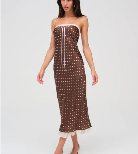 Sexy Strapless Backless Lace Up Hollow Out Mid Length Dress Women Polka Dot Print SummerNew 2025 Holiday Beach Vestido