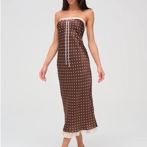 Load image into Gallery viewer, Sexy Strapless Backless Lace Up Hollow Out Mid Length Dress Women Polka Dot Print SummerNew 2025 Holiday Beach Vestido
