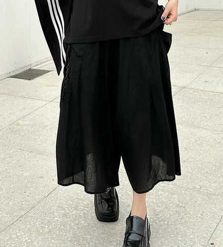 High Elastic Waist Black Pokcet Pleated Casual Wide Leg Pants New Trousers Women Fashion Tide Spring Autumn 2025 1DJ1070