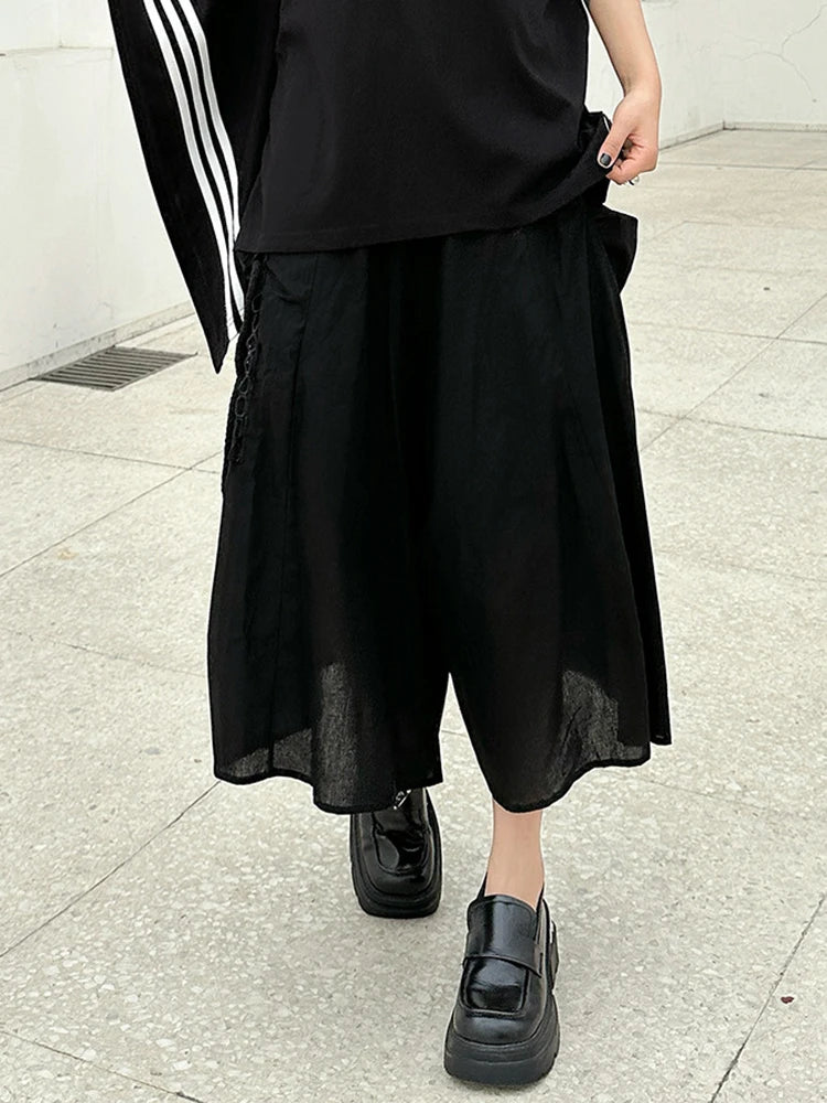 High Elastic Waist Black Pokcet Pleated Casual Wide Leg Pants New Trousers Women Fashion Tide Spring Autumn 2025 1DJ1070