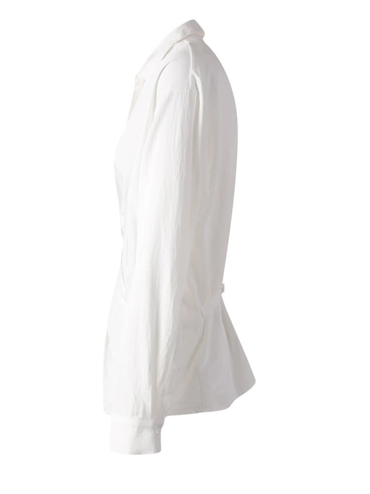 Women Balck Irregular Knot Big Size Elegant Blouse New Lapel Long Sleeve Shirt Fashion Tide Spring Autumn 2025 CPG3249