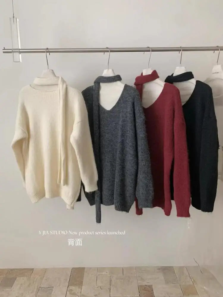 Fashion Popular 2024 Autumn Winter Women's New Solid V Neck Short Pullover Sweater French  Long Sleeve Versatile Tops Simplicity