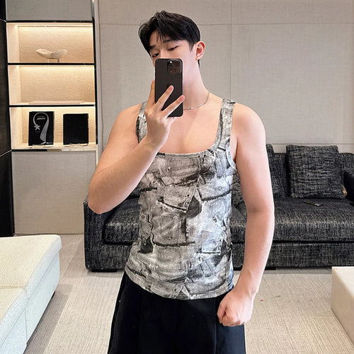 Load image into Gallery viewer, Summer Retro Men&#39;s Vest American Style Knitted Denim Pocket Printing Pullover Vests New Stylish Streetwear 9C5989
