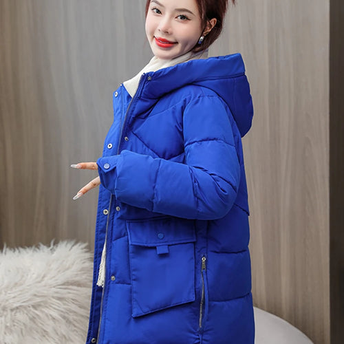 Load image into Gallery viewer, Down Cotton Jackets Winter Korean Women Parkas Loose Thickened Hooded Warm Coat Woman Mid-length Blue Khaki Jacket M-XXL
