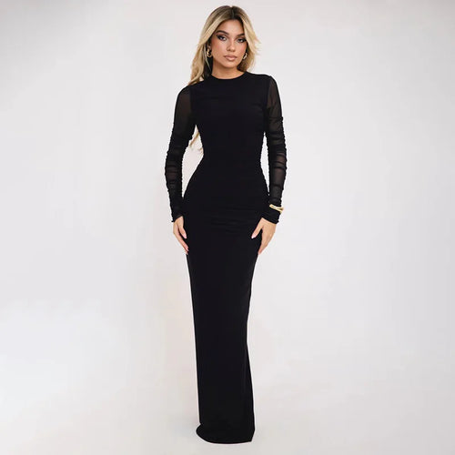 Load image into Gallery viewer, Black Sexy Maxi Dress Women Autumn New Sheer Mesh Long Sleeve Slim Fit Dress Ladies Elegant Bodycon Dresses Clubwear
