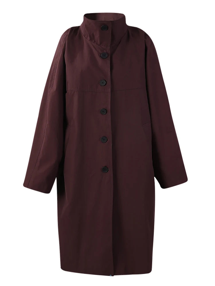 Women Navy Blue Big Size Long Elegant Trench New Stand Collar Long Sleeve Windbreaker Fashion Spring Autumn 2025  1DH6843