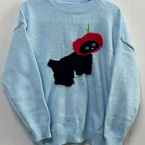 Load image into Gallery viewer, Vintage Preppy Kawaii Cartoon Jacquard Sweaters Sweet Harajuku Loose Grunge Jumpers Y2k Aesthetic Women Blue Knitted Pullovers
