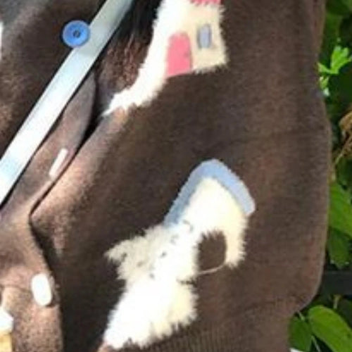 Load image into Gallery viewer, Preppy Style Kawaii Cartoon Jacquard Knited Cardigan Women Casual Loose Sweater Jackets 2025 Spring Grunge Cropped Kardigany
