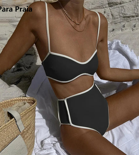 Black White Patchwork Sexy Bandeau Bikini Set High Waist Women Swimwear Female Swimsuit Brazilian Bathing Suit