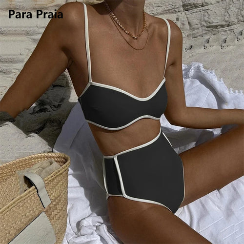 Load image into Gallery viewer, Black White Patchwork Sexy Bandeau Bikini Set High Waist Women Swimwear Female Swimsuit Brazilian Bathing Suit
