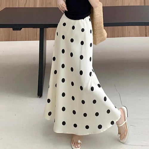 Load image into Gallery viewer, Spring Summer Women Black Beige Polka Dot Elegant Fishtail Long Skirt Korean Fashion High Waist Vacation Wrapped Hip Skirt Trend
