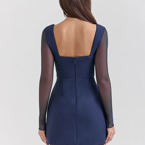 Load image into Gallery viewer, Elegant Long Sleeve Mesh Patchwork Zipper Tight Dress Women Sexy Deep V-Back Short Skirt Party Club Evening Dress 2025
