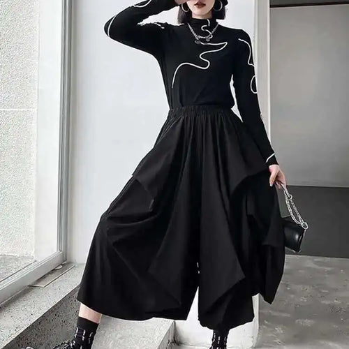Load image into Gallery viewer, High Elastic Waist Black Brief Long Wide Leg Pants New Loose Fit Trousers Women Fashion Tide Spring Autumn 2025 1DF1506
