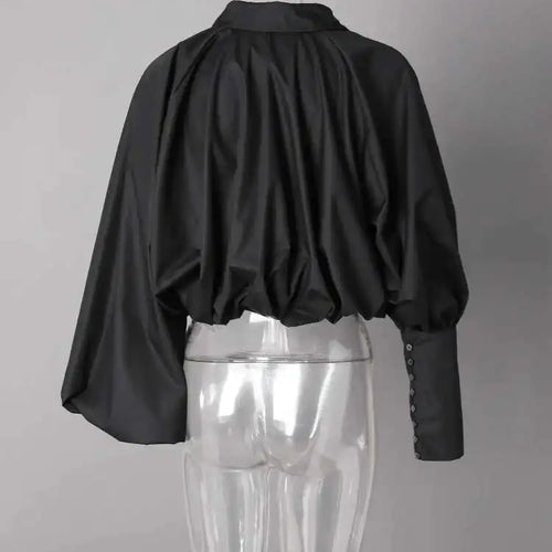 Load image into Gallery viewer, Women Black Pleated Big Size Short Elegant Blouse New V-neck  Long Sleeve Shirt Fashion Tide Spring Autumn 2025 CPG2610
