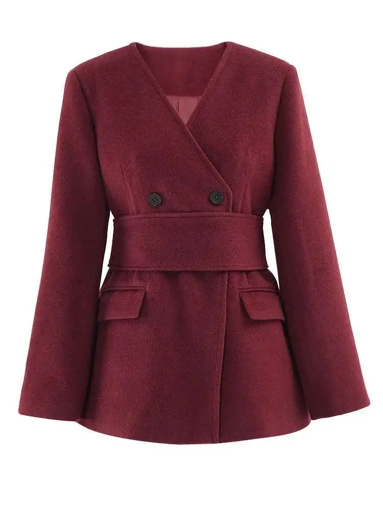 Big Size Red Blazer Wide Leg Pants Two Piece Suit New V-Neck Long Sleeve Women Fashion Tide Spring Autumn 2025 LM0110803