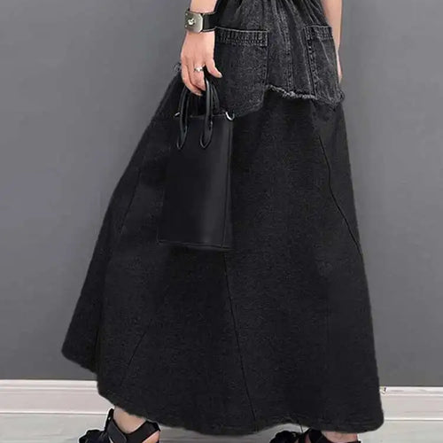 Load image into Gallery viewer, High Waist Black Gray Denim Color-block Midi A-line Half-body Skirt Women Fashion Tide New Spring Autumn 2025 1DH5217
