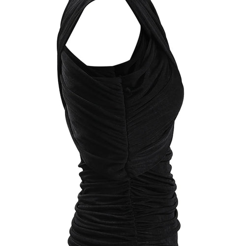 Load image into Gallery viewer, Women Black Cross Irregular Pleated Elegant T-shirt New Round Neck Sleeveless Fashion Tide Spring Summer 2025 CPDB102
