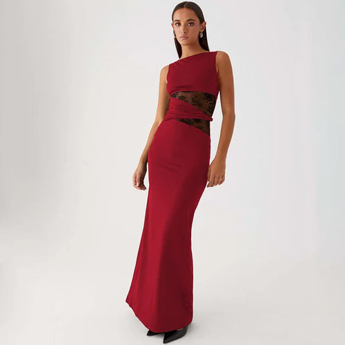 Load image into Gallery viewer, Sheer Lace Sleeveless Sexy Maxi Dress For Women Gown Summer Patchwork Fashion O Neck Bodycon Long Tank Dress Vestido
