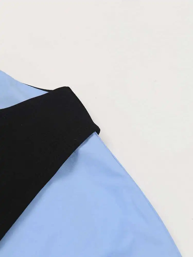 Women Blue Color-block Big Size Long Dress New Round Neck Long Sleeve Loose Fit Fashion Tide Spring Autumn 2025 1DH5325