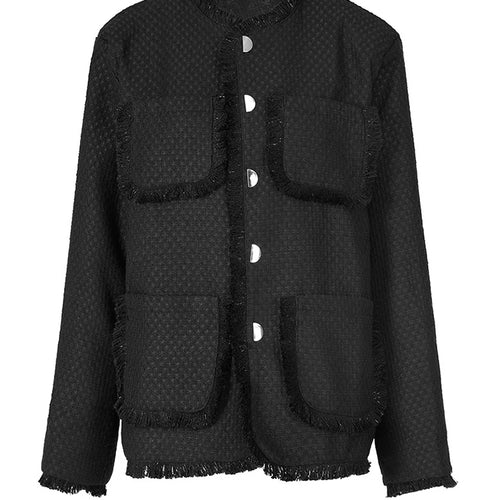 Load image into Gallery viewer, Black Burr Big Size Elegant Woolen Coat New Lapel Long Sleeve Women Jacket Fashion Tide Autumn Winter 2025 1DF6397
