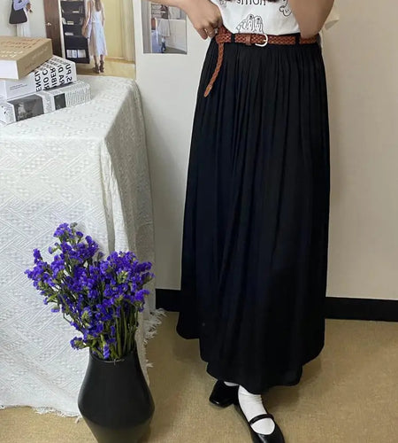 Spring Summer New Solid Elegant Vacation Party Pleated Skirt Women's French Fashion Elastic Waist Office Long Skirt Trend Simple