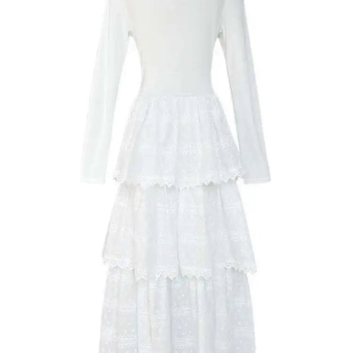 Load image into Gallery viewer, Women White Brief Slim Elegant Layers Long Cake Dress New V-Neck Long Sleeve Fashion Tide Spring Autumn 2025 1DH9982
