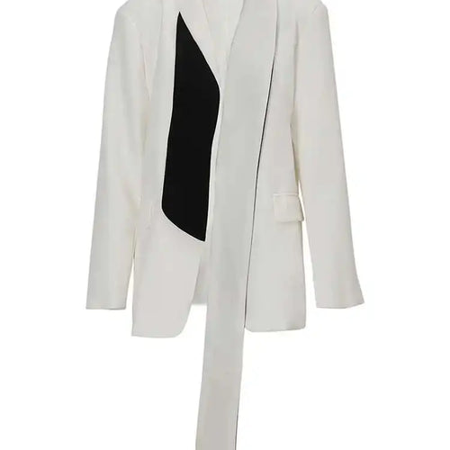 Load image into Gallery viewer, Women Black Ribbon Big Size Color-block Blazer New Lapel Long Sleeve Loose Fit Jacket Fashion Spring Autumn 2025 1DF3066

