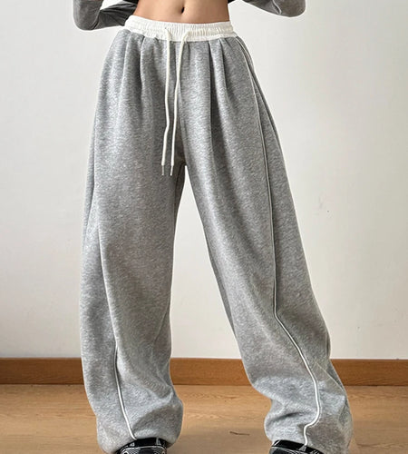 High Elastic Waist Drawstring Color-block Long Wide Leg Pants New Trousers Women Fashion Tide Spring Autumn 2025 1DH9621
