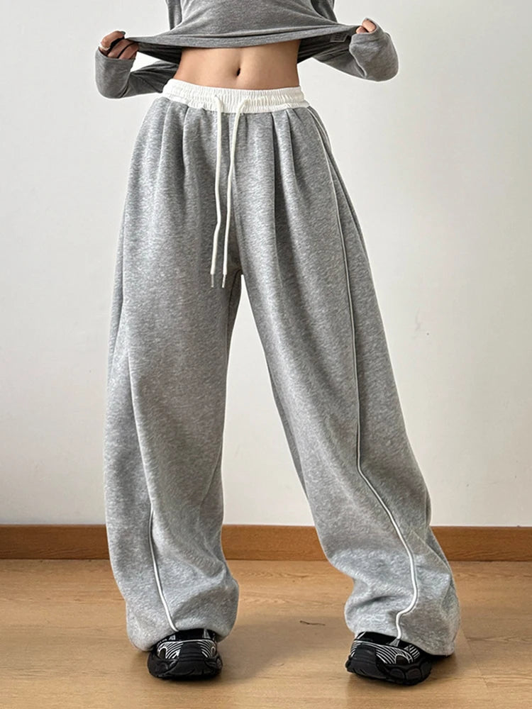 High Elastic Waist Drawstring Color-block Long Wide Leg Pants New Trousers Women Fashion Tide Spring Autumn 2025 1DH9621