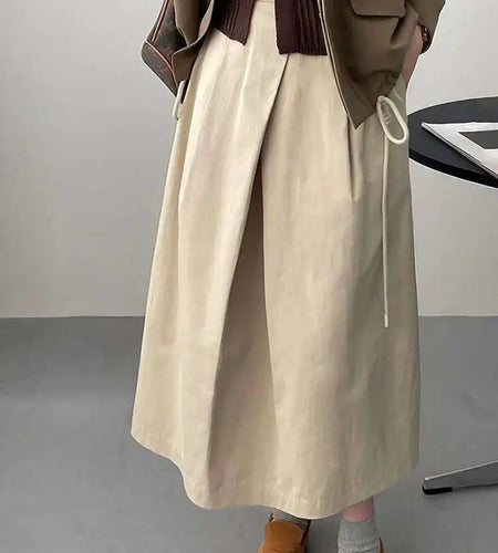 High Waist Apricot A-line Irregular Pleated Elegant Half-body Skirt Women Fashion Tide New Spring Autumn 2025 1DH3802