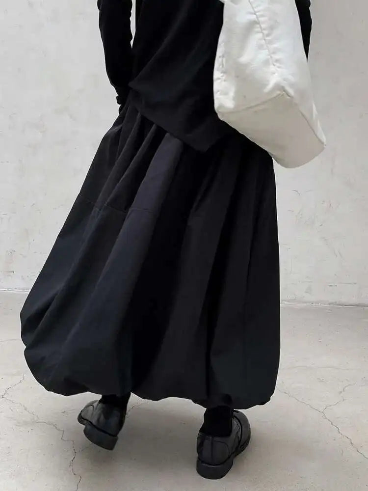 High Elastic Waist Black Cotton-padded Casual A-line Half-body Skirt Women Fashion Tide New Autumn Winter 2025 1DH8381