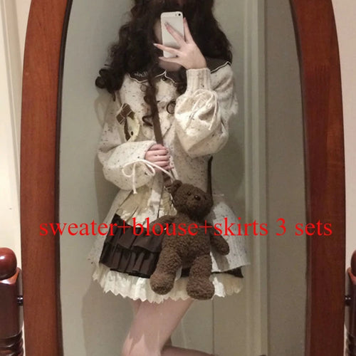 Load image into Gallery viewer, Japanese Sweet Lolita Cardigans Women Y2k Aesthetic Hollow Out Bandage Sweater Kawaii Bow Pocket 2025 Casual Streetwear JK Tops
