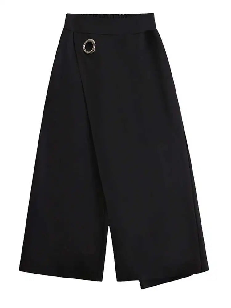 High Elastic Waist Black Metal Circle Irregular Wide Leg Pants New Trousers Women Fashion Tide Spring Autumn 2025 1DJ0262