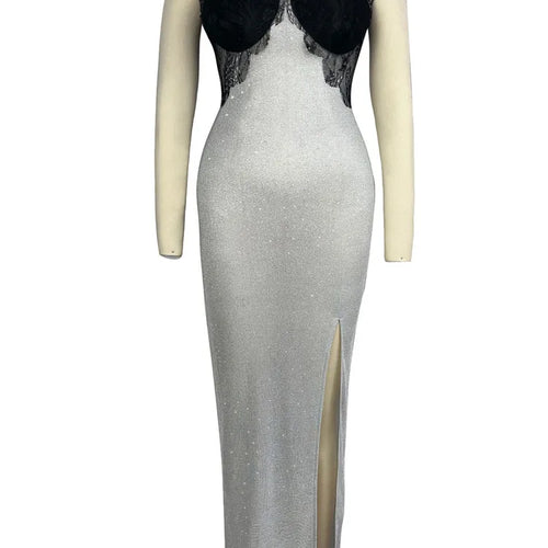 Load image into Gallery viewer, Sleeveless Sexy Sequins Strapless Thigh Slit Maxi Dress For Women High Waist Off-shoulder Sexy Club Party Evening Dress
