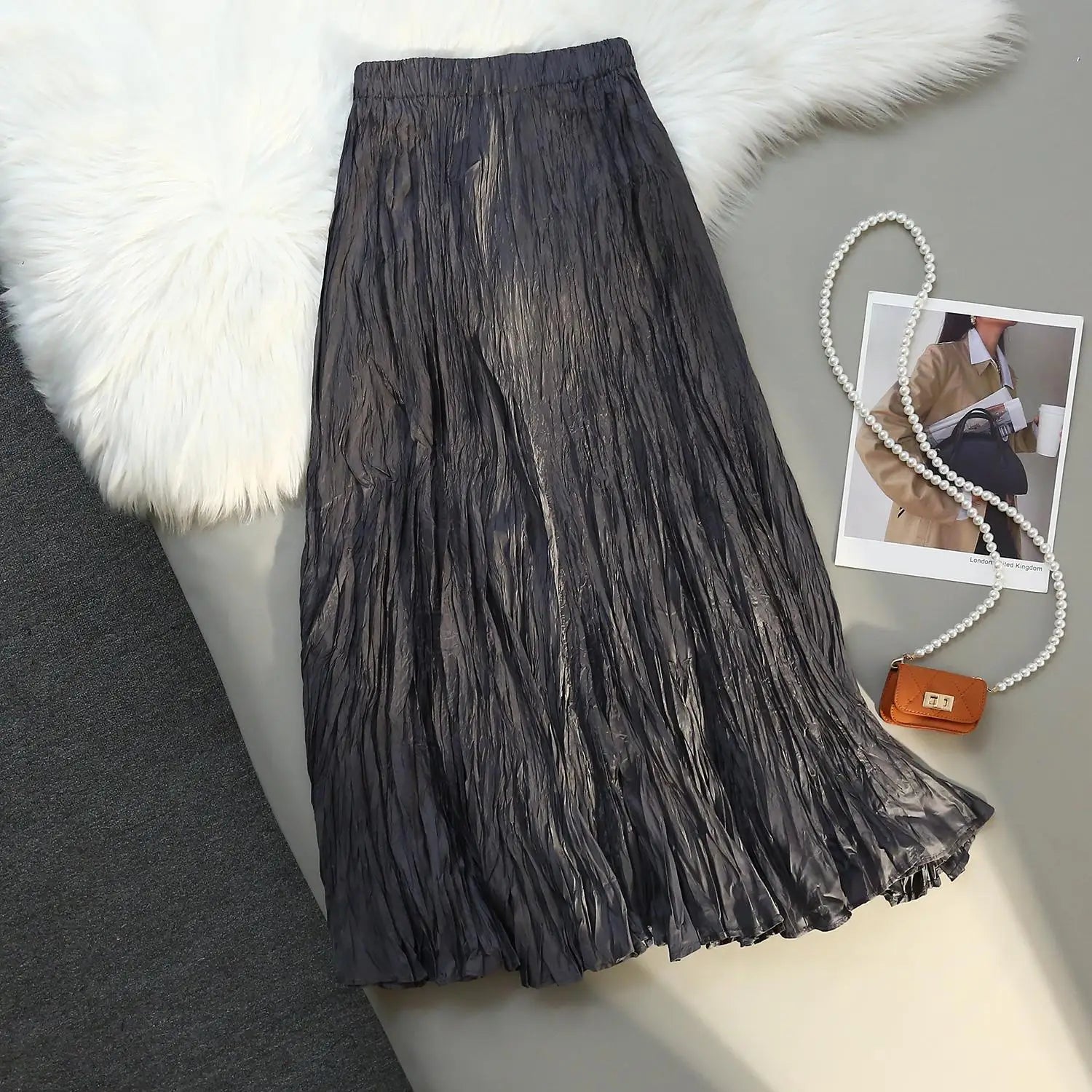 Women Elastic Waist Half Length Skirt Summer Solid Pleated Midi Vintage Sexy Club Skirts Fashion Romantic Simplicity Ladies Boho