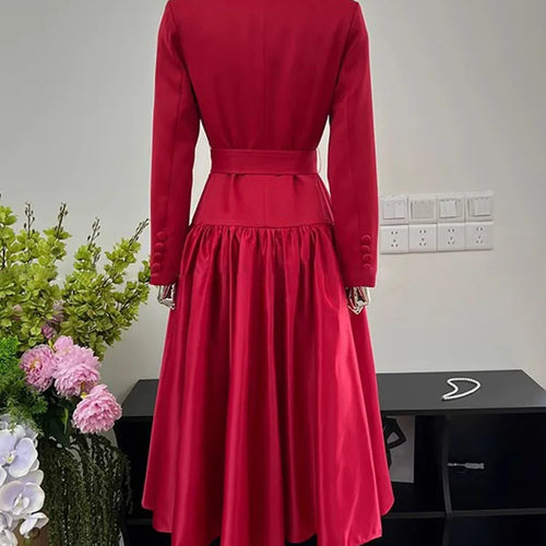 Load image into Gallery viewer, Solid Patchwork Belt Loose Temperament Dresses For Women Notched Collar Long Sleeve High Waist Derss Female 2023
