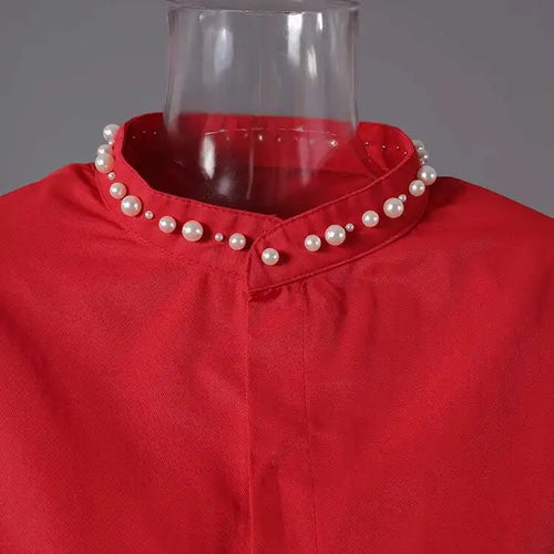 Load image into Gallery viewer, Women Red Pearl Nailed Elegant Big Size Blouse New Stand Collar Long Sleeve Shirt Fashion Tide Spring Autumn 2025 CPG2862

