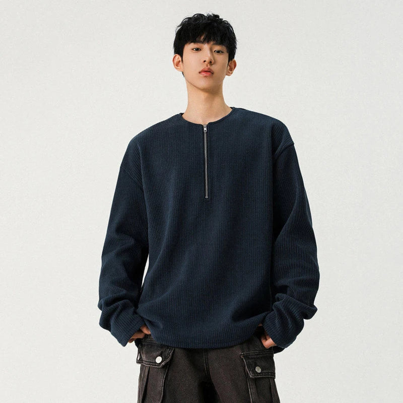 Men's T-shirts Half Zipper O-neck Solid Color Loose Casual Long Sleeve Style T-shirt 2025 Spring Summer Trend 9W1302