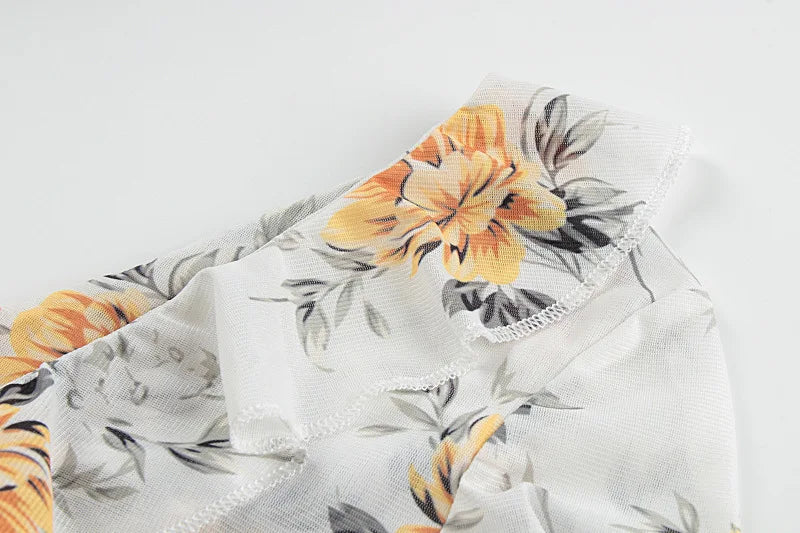 Sexy Long Sleeve Flower Deep V-neck Print Backless Mini Dress For Women Slim Lace-Up Club Party Dress Ladies Outfits