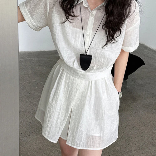 Load image into Gallery viewer, Beige Shirt Thin Half-body Skirt Two Pieces Suit New Lapel Short Sleeve Women Fashion Tide Spring Summer 2025 1DJ1239
