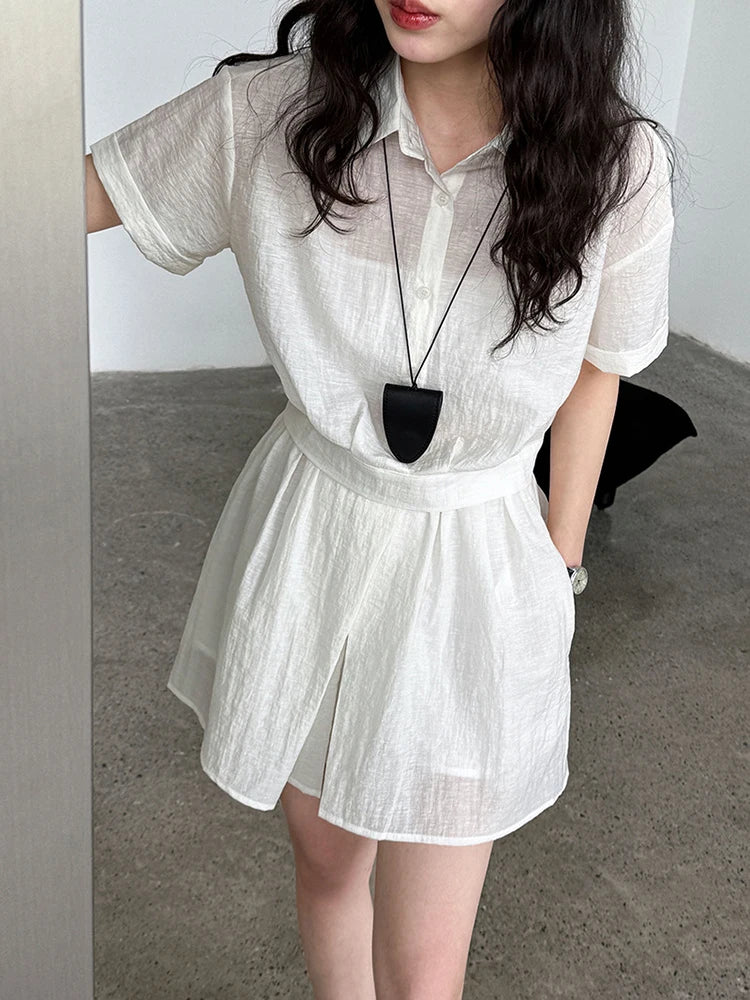 Beige Shirt Thin Half-body Skirt Two Pieces Suit New Lapel Short Sleeve Women Fashion Tide Spring Summer 2025 1DJ1239