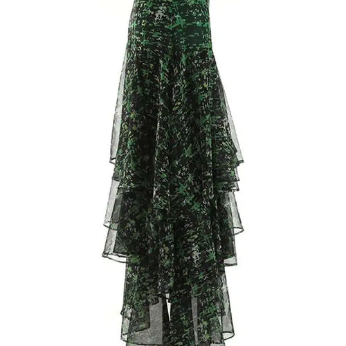 Load image into Gallery viewer, High Waist Green Print Zipper Irregular Mesh Holiday Half-body Skirt Women Fashion Tide New Spring Summer 2025 1DF6554

