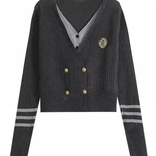 Load image into Gallery viewer, French Fashion 2024 New Patchwork Elegant Long Sleeved Sweater Autumn Winter Women's V Neck Double Breasted Cardigan Knitted Top
