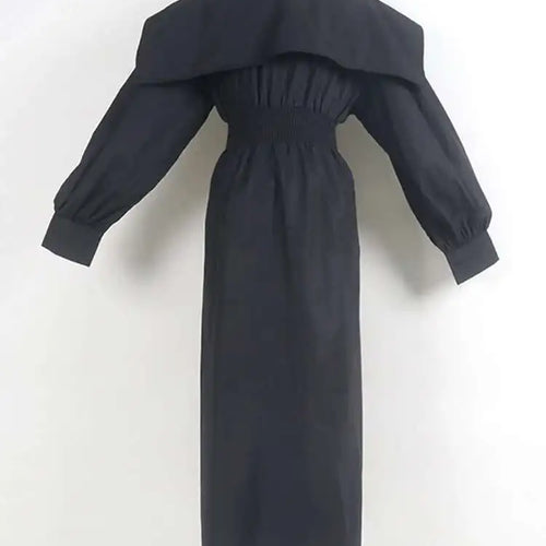 Load image into Gallery viewer, Women Black Irregular Shirt Dress New Lapel Lartern Long Sleeve Belt Waist Loose Fashion Tide Spring Autumn 2025 1DH2257
