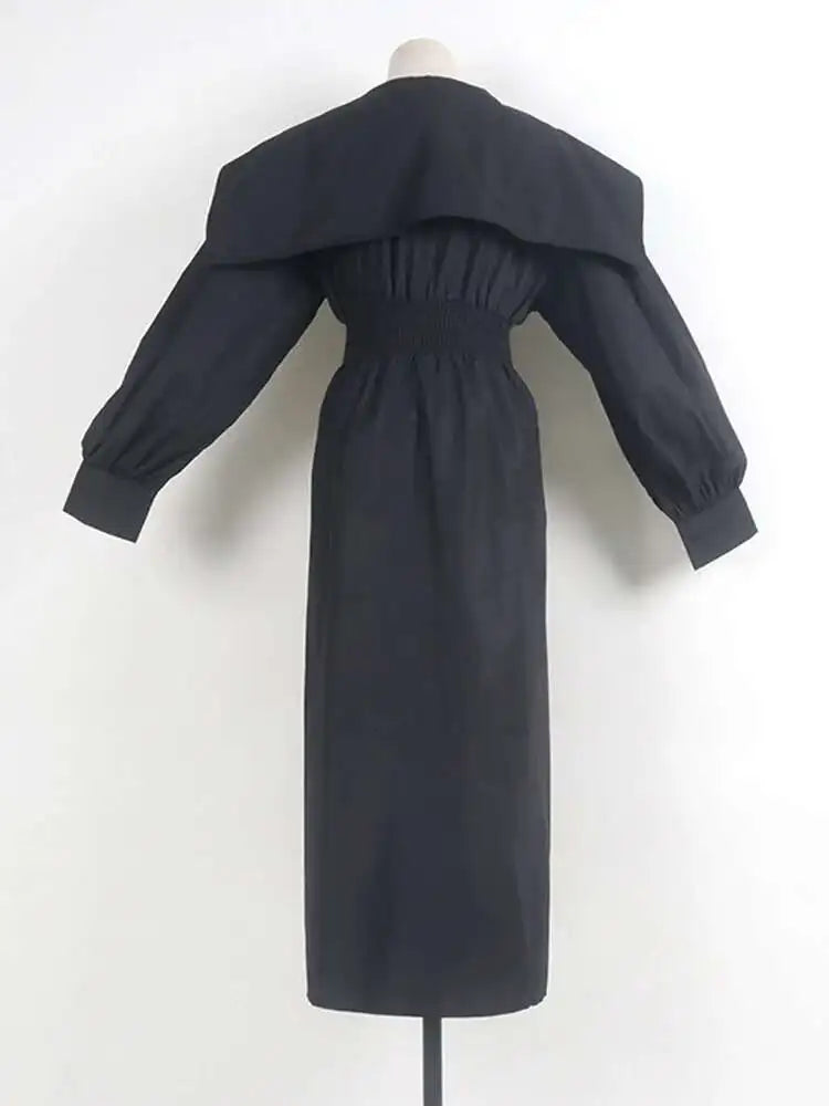 Women Black Irregular Shirt Dress New Lapel Lartern Long Sleeve Belt Waist Loose Fashion Tide Spring Autumn 2025 1DH2257