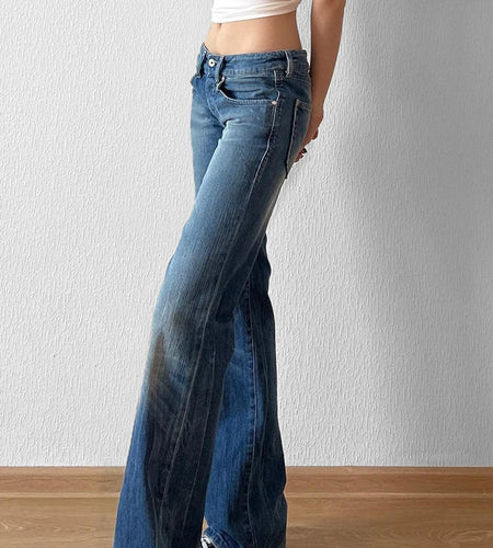 Casual Washed Stright Leg Denim Trousers Fashion Long Jeans Lady Basic Low Rise Daily Bottoms Street Style Capris New