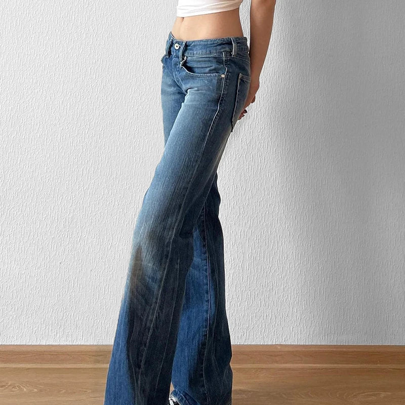Casual Washed Stright Leg Denim Trousers Fashion Long Jeans Lady Basic Low Rise Daily Bottoms Street Style Capris New