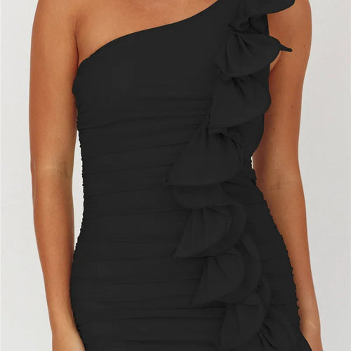 Load image into Gallery viewer, One Shoulder Draped Ruffle Maxi Dress Women Gown Fashion Diagonal Collar Backless Sleeveless Split Long Dress Elegant
