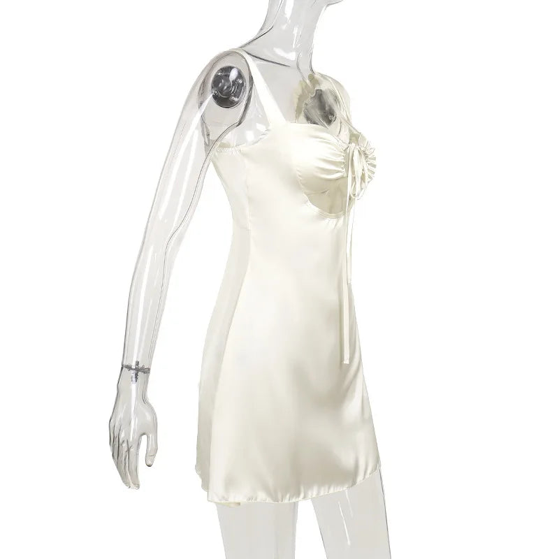 Hollow Out Bandage Sexy Mini Dress For Women 2024 Summer New Spaghetti Sleeveless Backless Bodycon Club Party Dress